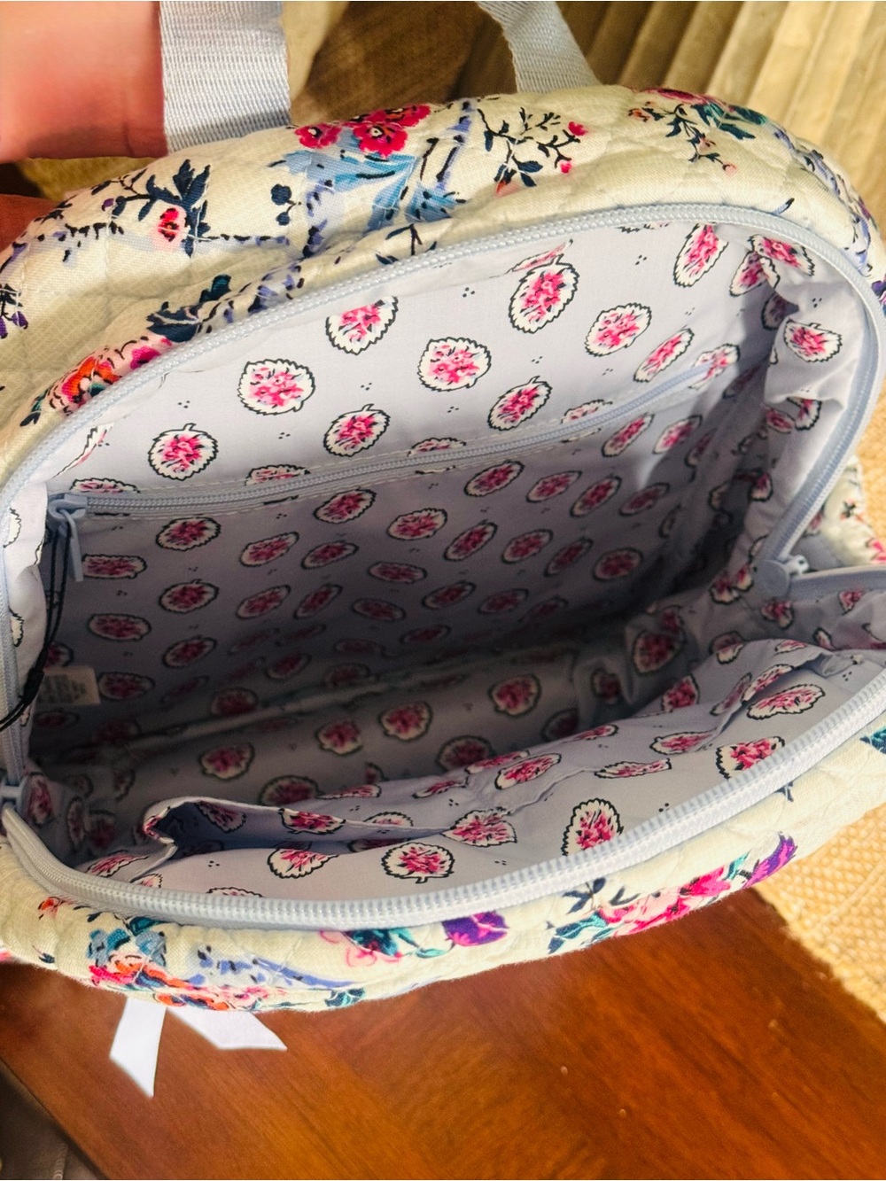Vera Bradley White Floral Quilted Backpack with Pink and Blue Flowers - Picture 5 of 8